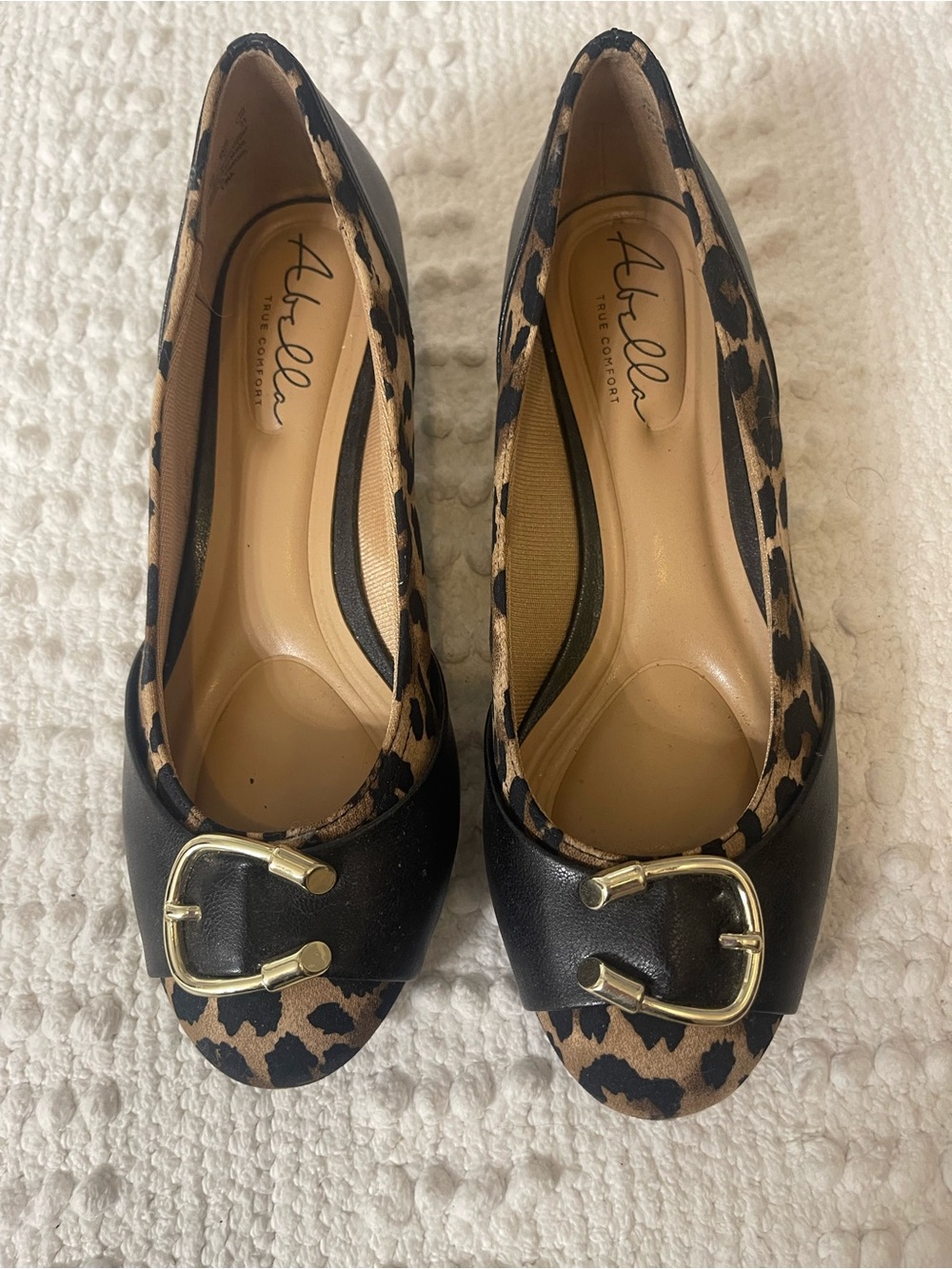 Abella Leopard Print Flats with Black Trim and Gold Buckles